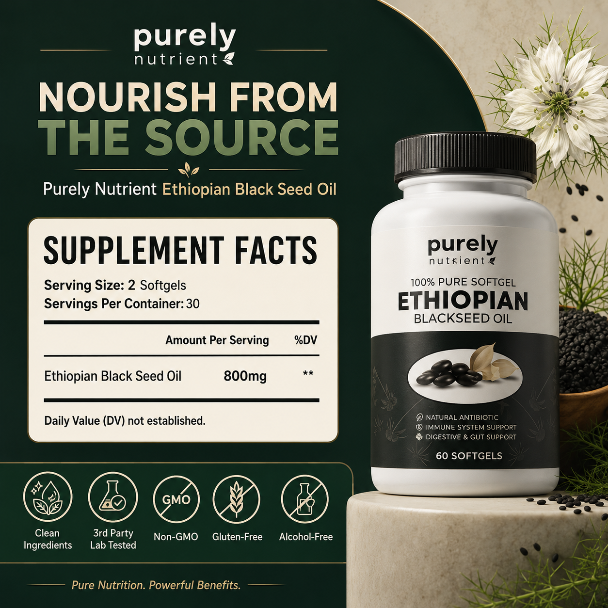 Purely Nutrient Ethiopian Black Seed Oil